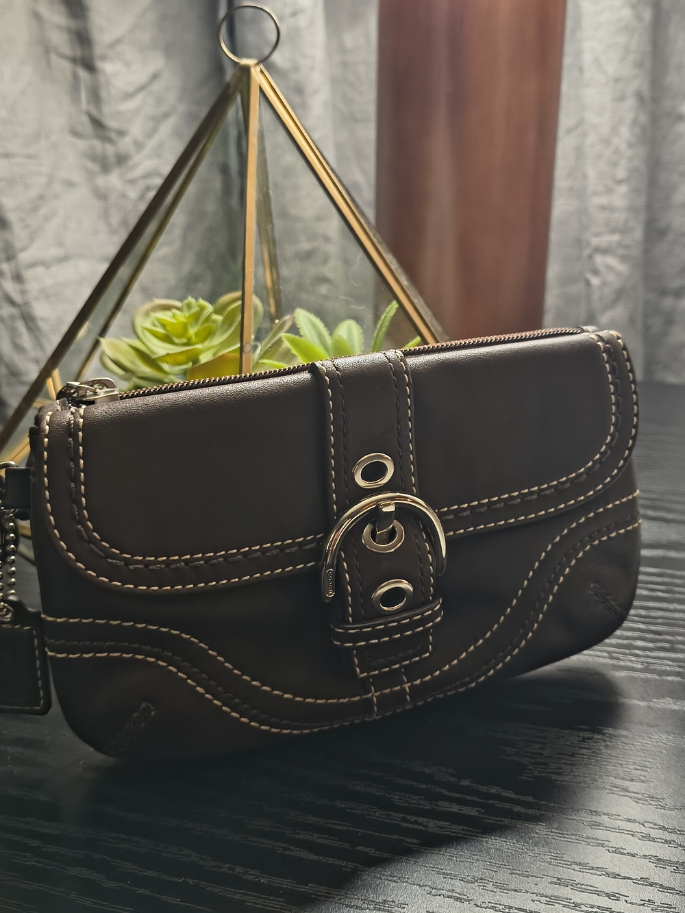 Coach Dark Brown Leather Soho Wristlet Clutch EUC